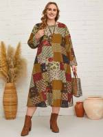  Round Neck Long Sleeve Boho Plus Size Dresses 163