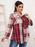 Collar Multicolor Long Sleeve Plaid Plus Size Blouses 8003