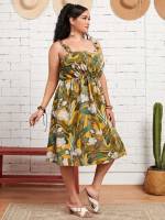 Sleeveless Straps Plants Boho Plus Size Dresses 1685