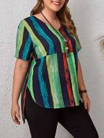 Striped Multicolor Regular Fit Plus Size Blouses 728