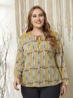 Regular  Tie Neck Plus Size Tops 3395