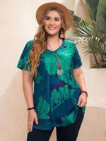  Multicolor Tropical Casual Women Plus Clothing 473