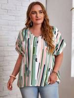 Regular Multicolor Short Sleeve Oversized Plus Size Tops 8311