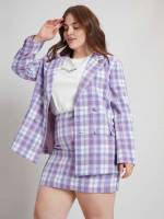 Zipper Long Sleeve Tartan Plus Size Suits 8659