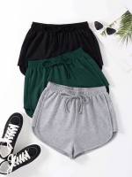 Knot Multicolor Plain Plus Size Shorts 7382