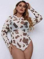  Multicolor All Over Print Plus Size Bodysuits 6891