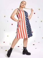 Multicolor Casual Knee Length Flag Women Plus Clothing 5141