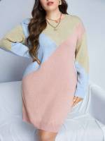 Regular Fit  Colorblock Plus Size Sweater Dresses 291