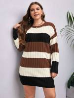 Long Sleeve Multicolor Short Plus Size Sweater Dresses 6718