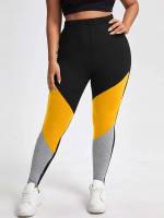 Colorblock  Multicolor Plus Size Leggings 16