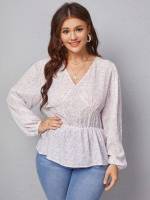  Long Sleeve Ruffle Hem Multicolor Plus Size Blouses 8511