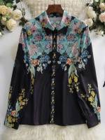 Multicolor Long Sleeve Casual Floral Plus Size Blouses 6058