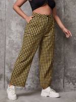 Casual Long Gingham Plus Size Pants 8438