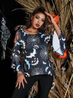 Halloween Regular Fit Casual Multicolor Plus Size T-shirts 9324