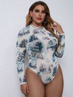  Multicolor Sheer Long Sleeve Plus Size Jumpsuits  Bodysuits 674