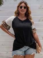 Round Neck Short Sleeve Casual Plus Size T-shirts 6216