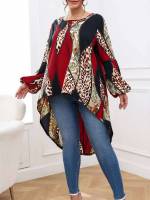 Leopard Casual Long Sleeve Multicolor Plus Size Tops 9274