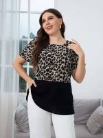  Casual Leopard Regular Fit Plus Size Tops 8341