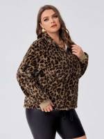  Zipper Regular Fit Leopard Plus Size Sweatshirts 657