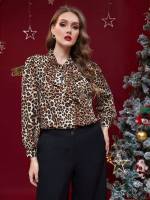 Regular Fit Tie Front Long Sleeve Plus Size Blouses 2557