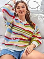 Striped Round Neck Long Sleeve Plus Size Knitwear 72