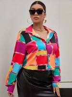 Regular Fit Long Sleeve Collar Multicolor Women Plus Clothing 6052