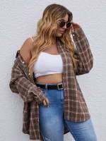  Plaid Long Collar Plus Size Blouses 6705