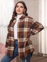  Plaid Regular Fit Long Sleeve Plus Size Tops 4697