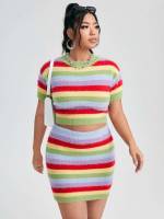  Multicolor Elegant Plus Size Sweater Co-ords 5614