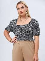  Casual Crop Shirred Women Plus Clothing 1814