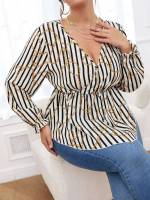 Regular Fit Striped Asymmetrical Long Sleeve Women Plus Clothing 668