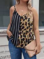 Spaghetti Strap Multicolor Leopard Plus Size Tops 2041