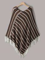 Multicolor Fringe Striped Casual Plus Size Knitwear 693