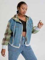 Regular Fit Long Sleeve Tartan Plus Size Denim Jackets 9243