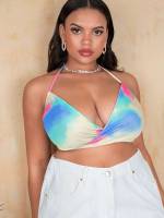 Multicolor Halter Tie Dye Plus Size Beachwear 360