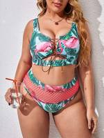  Multicolor Tropical Plus Size Swimwear 401