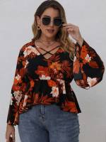 Regular Fit Regular Criss Cross Plus Size Tops 986