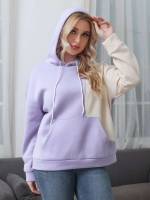 Hooded Casual Colorblock Drawstring Plus Size Sweatshirts 55