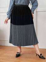 Elegant Colorblock Pleated Multicolor Plus Size Skirts 9100