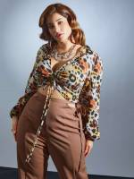 Leopard Regular Fit Multicolor Crop Plus Size Tops 9189