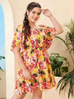 Regular Fit Multicolor Half Sleeve Plus Size Dresses 98