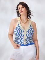 Multicolor Sexy Regular Backless Plus Size Knit Tops 5786