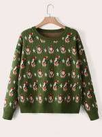 Round Neck Regular Fit Christmas Long Sleeve Plus Size Knitwear 132