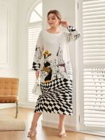 Multicolor Casual Long Regular Fit Plus Size Sweater Dresses 987