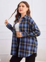 Plaid Oversized Multicolor Plus Size Blouses 4299