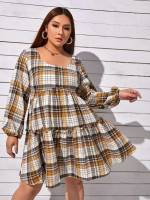 Short Long Sleeve Frill Scoop Neck Plus Size Dresses 5367