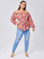  Long Sleeve Off the Shoulder Belted Plus Size Tops 900