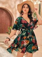 V neck Multicolor Short Plus Size Dresses 8185