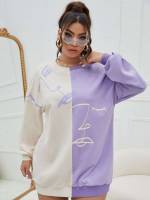  Casual Multicolor Colorblock Plus Size Sweatshirts 9006