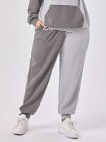 Multicolor Letter Regular Fit Pocket Plus Size Sweatpants 9787